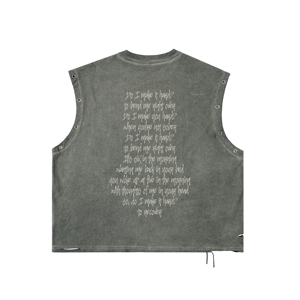 'Can't Get Enough' Lyrics Distressed Grommet Eyelet Tank Top