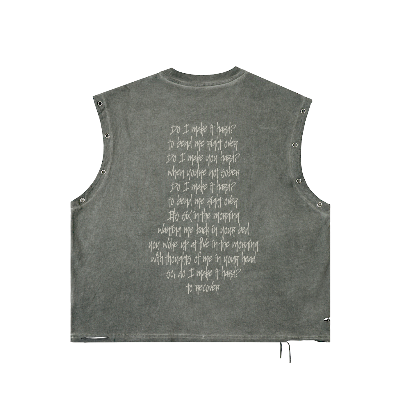 'Can't Get Enough' Lyrics Distressed Grommet Eyelet Tank Top