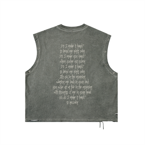 'Can't Get Enough' Lyrics Distressed Grommet Eyelet Tank Top