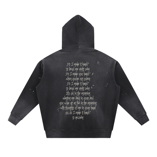 'Get Me Hard' Lyrics Vintage Washed Frayed Fleece Hoodie