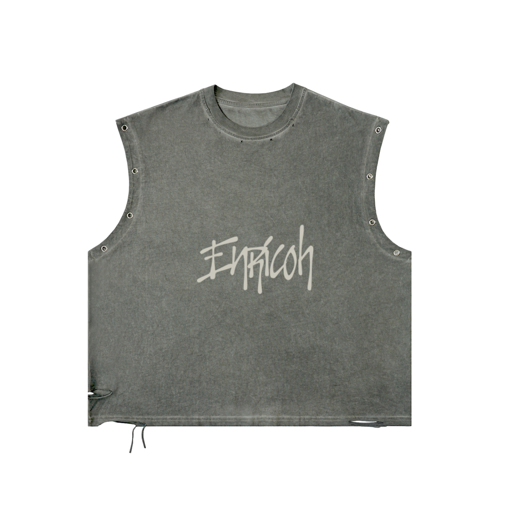 'Can't Get Enough' Lyrics Distressed Grommet Eyelet Tank Top