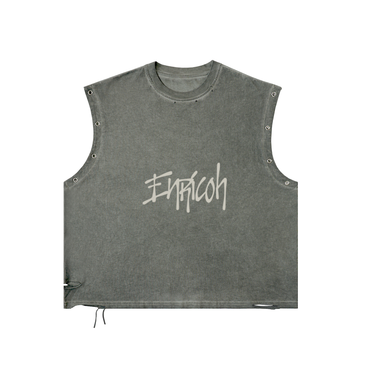 'Can't Get Enough' Lyrics Distressed Grommet Eyelet Tank Top