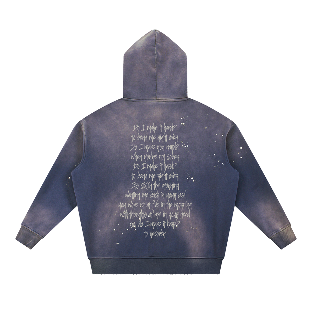 'Get Me Hard' Lyrics Vintage Washed Frayed Fleece Hoodie